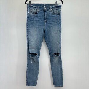 7 For All Mankind The Ankle Skinny Distressed Knee Holes Denim Jeans Size 29